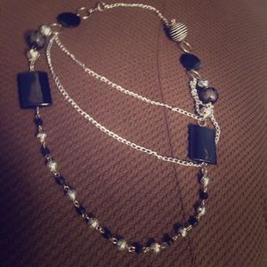 Silver, Black layer necklace